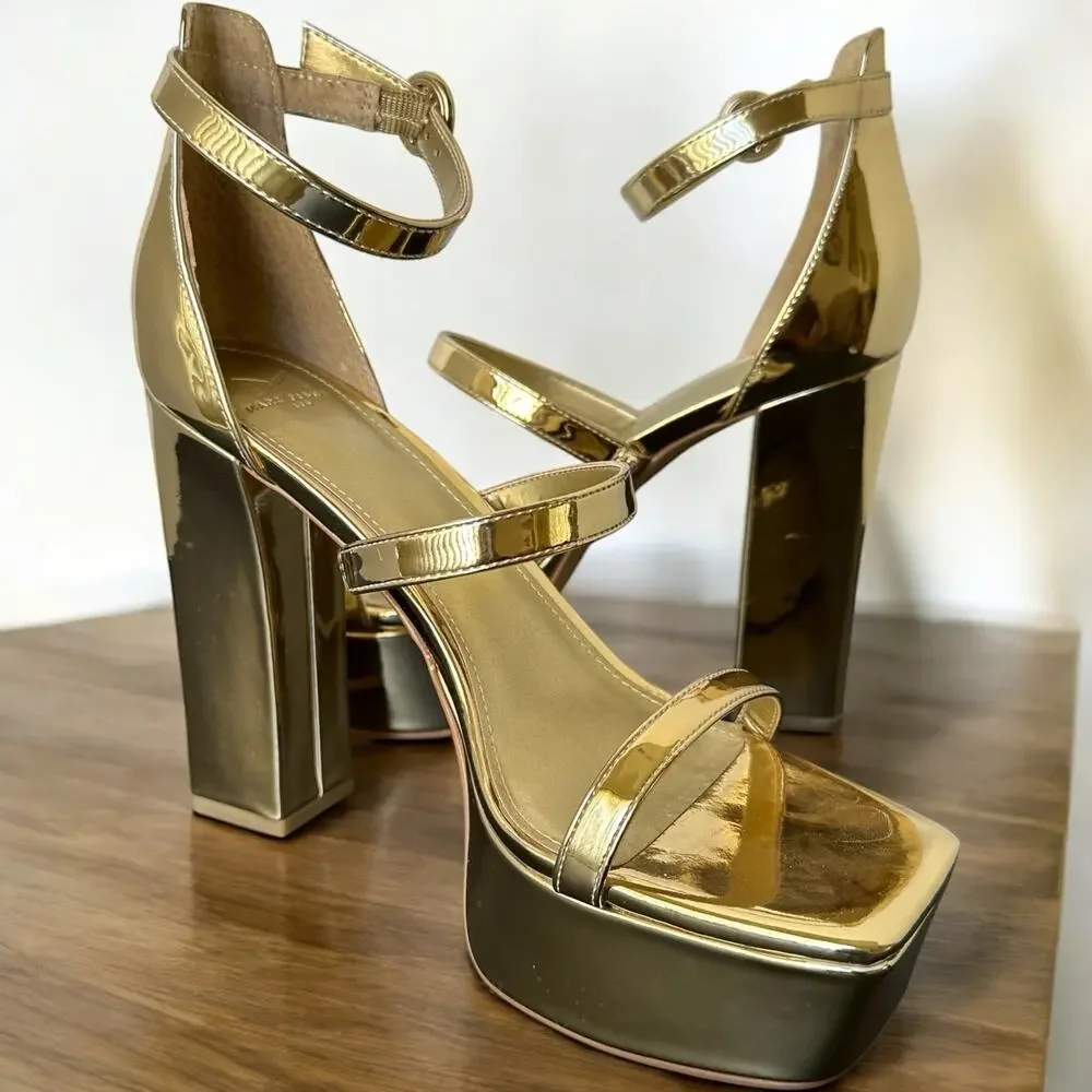 Marc Fisher LTD Frita Heeled Gold Platform Ankle Strap Sandals Size 9.5